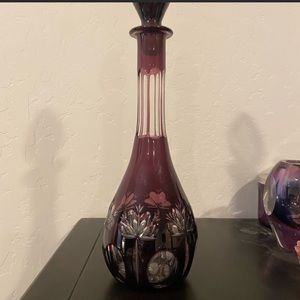 Bohemian Czech Glass Amethyst Decanter with Stopper